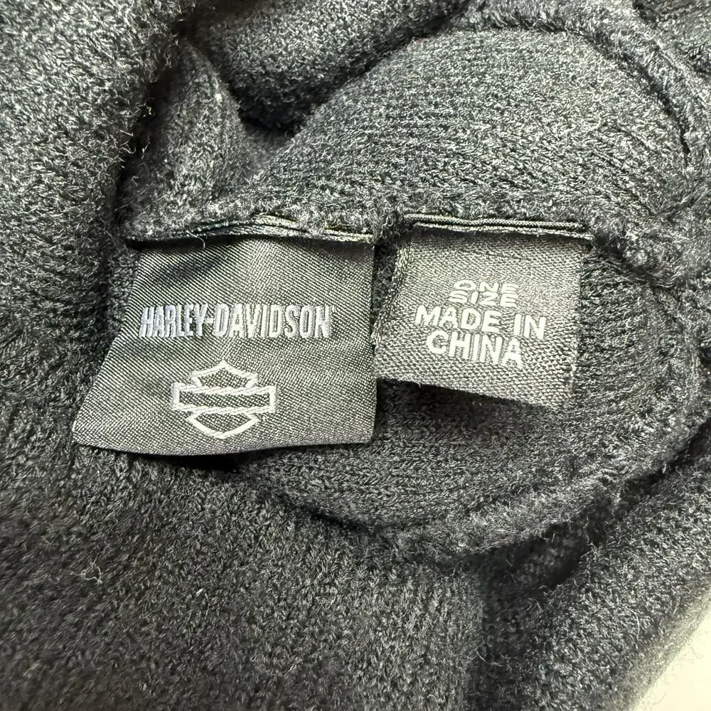 Harley Davidson Knit Beanie Hat Black Orange Spell Out Cuffed Winter Cap